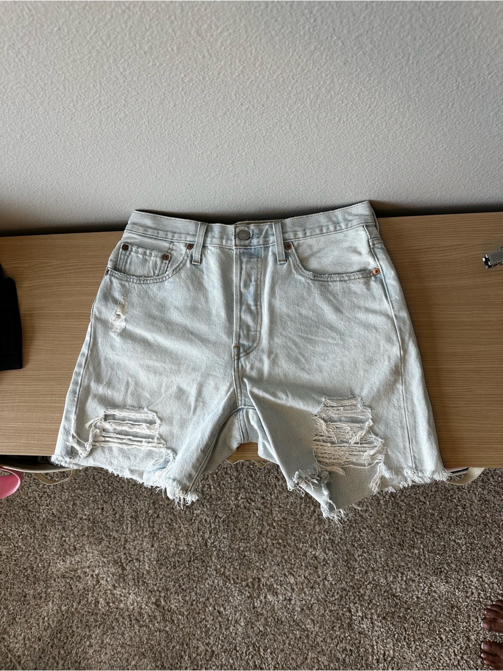 Levi's Light Blue Distressed Denim Shorts - Picture 3 of 4